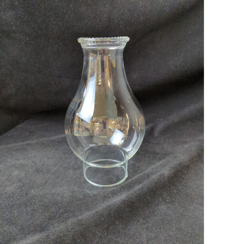 Glass Oil Lamp Chimney 8.5" Tall, 3" Fitter, Beaded Rim Bulbous 5" Wide